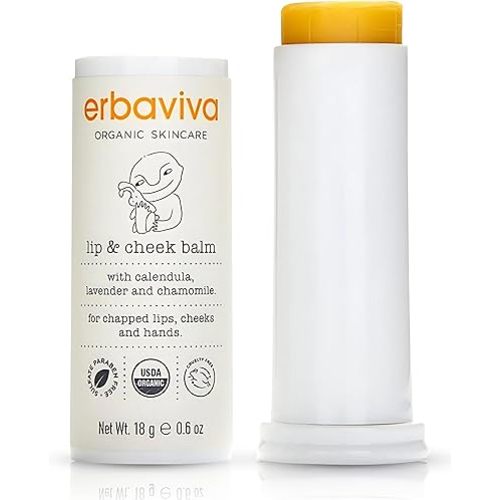 Erbaviva Organic Lip & Cheek Balm – Moisturizing Stick for Baby & Adults | USDA Organic, Shea Butter & Calendula for Dry, Chapped Skin | Lip, Cheek & Hand Protection