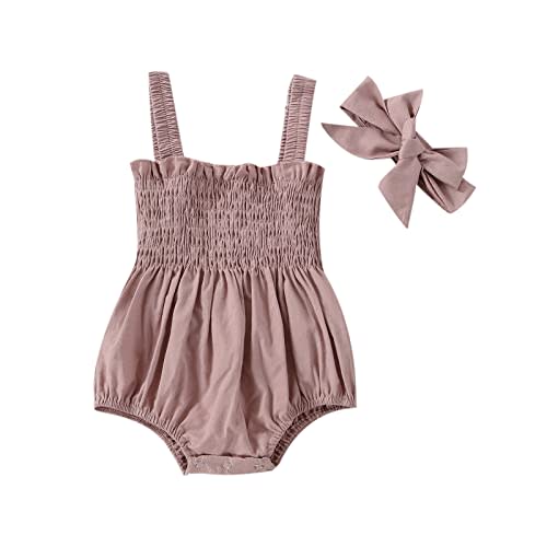 Newborn Baby Girl Bodysuit Sleeveless Halter Frill Romper One-piece Jumpsuit with Headband Summer Clothes Set
