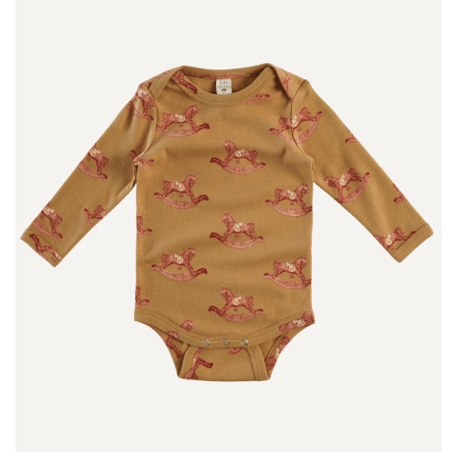 long sleeve lap neck bodysuit | rocking horse | organic cotton interlock