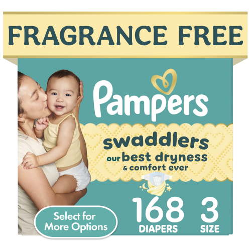 Pampers Swaddlers Fragrance Free Baby Diapers Size 3, 168 Count (Select for More Options)