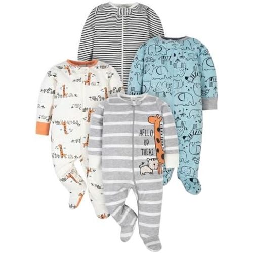 Gerber Baby Boys 4 Pack 'N Play Footie And Toddler Sleepers, Jungle Blue, 0-3 Months US