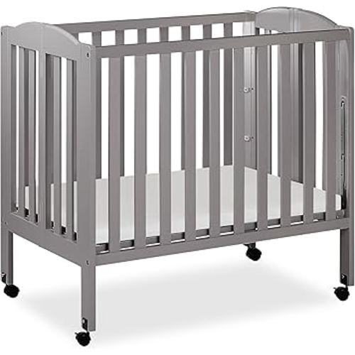 3 in 1 Portable Folding Stationary Side Crib in Steel Grey, Greenguard Gold Certified, Safety Wheels with Locking Casters, Convertible, 3 Mattress Heights