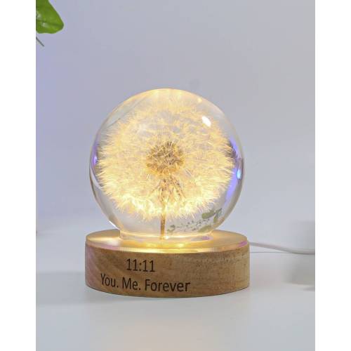 Dandelion Night Light, Real Dandelion puff Paperweight, Flower Epoxy Resin Nightlight, Epoxy Resin Wood Table Lamp Valentine Gifts idea