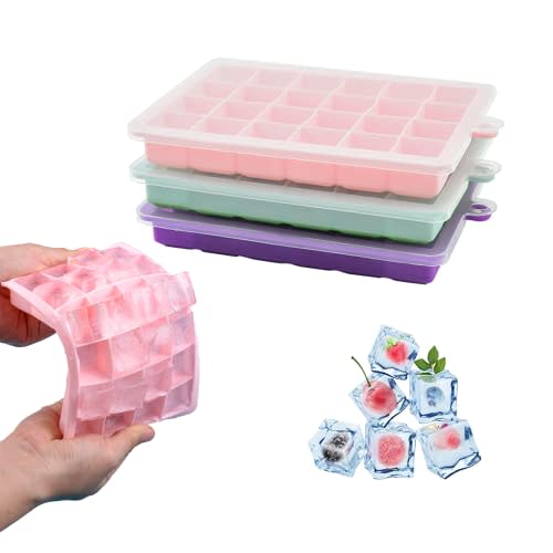 TAO CICADA Ice Cube Tray, 3 Pack Silicone Ice Cube Molds, Ice Cube Trays, Silicone Ice Trays, Easier to Release, BPA Free for Alcohol/Coffee/Beverages (Pink, Light blue, Purple)