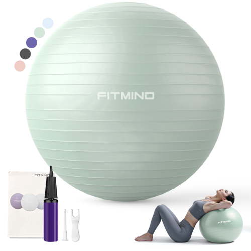 FITMIND Thick Exercise Ball 25.6" for Yoga and Pilates, 1100LB Load Bearing, Hand Pump, Anti-Burst, Green