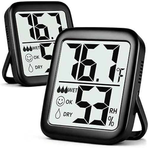 Antonki 2 Pack Room Thermometer for Home, Hygrometer Indoor Humidity Meter Gauge, Digital Temperature and Humidity Monitor Sensor for House, Terrarium, Incubator, Greenhouse - Battery Included