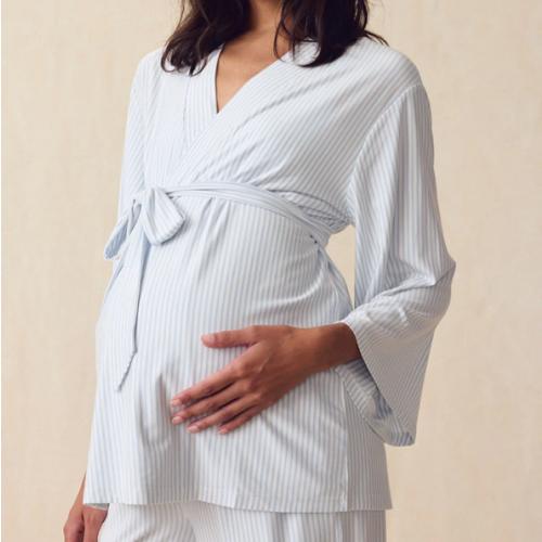 LAKE | Women | DreamModal™ Pajamas | Serene Blue Stripe Maternity Kimono Bundle