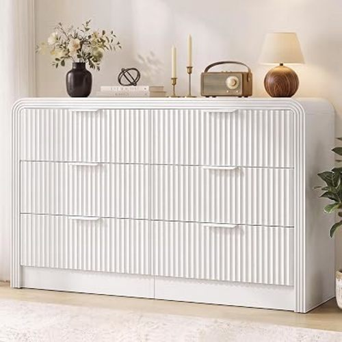 Decofy Fluted 6-Drawer Dresser Modern Wood Chest Organizer with Anti-Tip