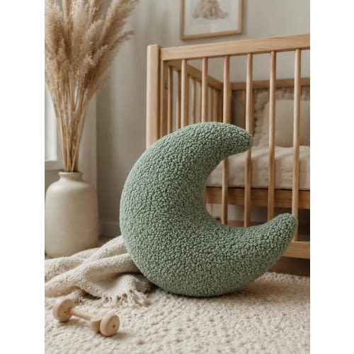 Moon Pillow Teddy Bouclé, Nursery Moon Cushion, Soft Crescent Pillow, Neutral Kids Room Decor, Baby Shower Gift