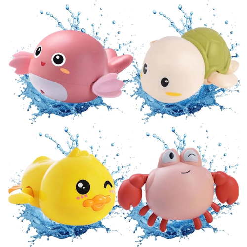 4 Pack Bath Toys , Cute Swimming Turtle Yellow Duck Crab Dolphin Bath Toys for Boy Girl Gifts, Water Pool Toys for Toys