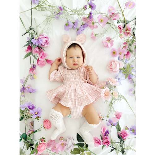 Frankie June Baby Girl Pink Gingham Cotton Romper