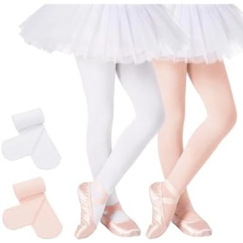 Century Star Girls Ballet Tights 2-Pack - Ultra Soft Opaque Footed Transition Dance Tights for Toddler & Kids