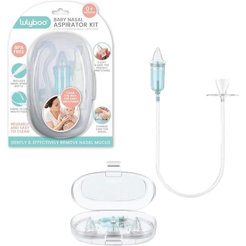 Lulyboo Baby Nasal Aspirator with Case - Reusable BPA-Free Snot Sucker with Soft Tips, Gentle & Effective Relief for Congestion, Easy to Clean, Ergonomic Design for Newborns & Toddlers