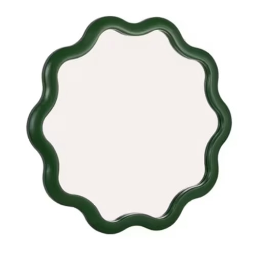 Storied Home Scalloped Wood Wavy Wall Mirror, Green