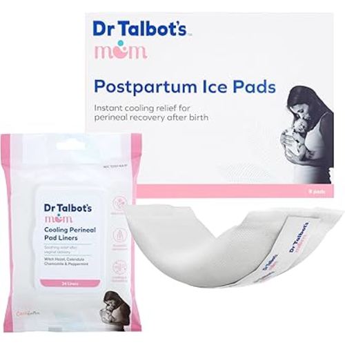 Postpartum Essentials Bundle of Dr. Talbot's Mom Postpartum Perineal Pad Liners, Instant Cooling Witch Hazel - 24 Liners + Dr. Talbot's Mom Postpartum Ice Pads for Pain Relief, 8-Pack