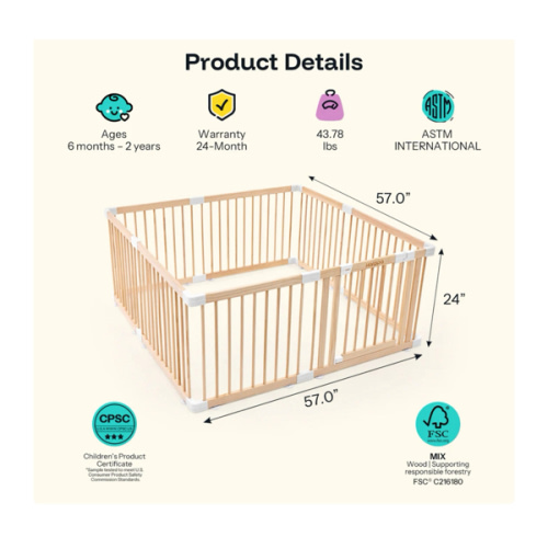 HARPPA Wooden Baby Gate Playpen | Non-Toxic Foldable DIY Adjustable Play Yard for Infants & Toddlers – Natural Finish Baby Fence for Small & Large Spaces