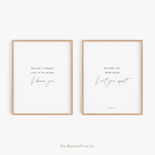 Set of 2 Nursery Wall Art, Jeremiah 1:5, Nursery Bible Verse Wall Art, Nursery Scripture, Christian Nursery Decor, Baby Room Wall Art