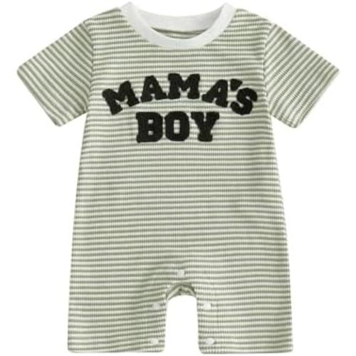 Sejardin Newborn Infant Baby Boy Summer Jumpsuit Letter Embroidery Short Sleeve Crew Neck Romper Waffle Outfit