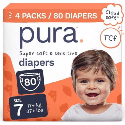 Pura Baby Diapers Newborn (Up to 10 lbs) 84 Count Sensitive Skin | Cloud Soft, Totally Chlorine Free*, Wetness Indicator, Umbilical Cutout, Allergy UK Certified