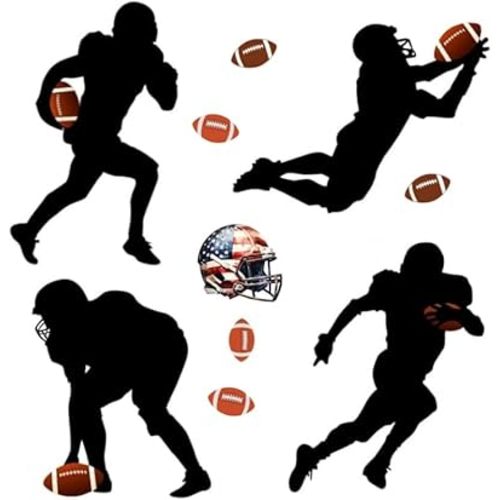 Large American Football Wall Decals Peel and Stick for Boys Bedroom Decor,American Football Player Silhouette Wall Decals,Removable Football Wall Stickers Decor,Football Room Decor Boys Teenagers