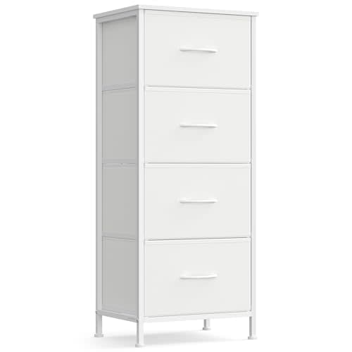 SONGMICS BELLAH Collection - Dresser for Bedroom, Chest of Drawers, Storage Organizer Unit, Closet, Entryway, Steel, 4 Drawers, Modern, Cloud White and Snow White ULGS314W01S