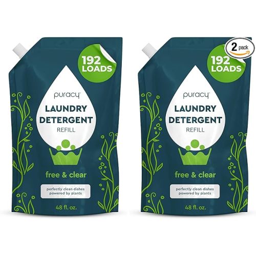 Puracy Laundry Detergent Refill - Enzyme-Powered Liquid Detergent Concentrate, Natural Laundry Detergent Seen on TikTok, Non-Toxic (Free & Clear, 48 fl oz, 192 Loads) (Pack of 2)