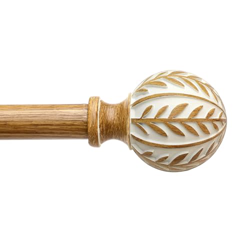 QDWIS Boho Wood Curtain Rods for Windows 48 to 84 inch,1" Adjustable Heavy Duty Window Curtain Rod with Imitation Wood Grain Finials,Rustic Decorative Drapery Rods Set,Size:36-88'',Maple Wood