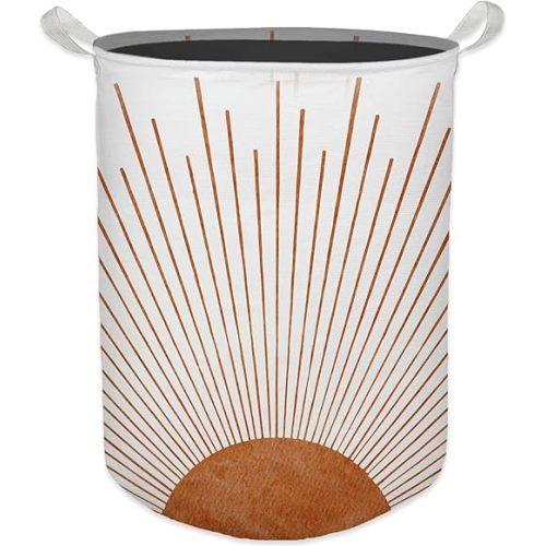 Boho Laundry Basket, Mid Century Modern Boho Terracotta Sun Sunshine Waterproof Collapsible Laundry Hamper Dirty Clothes Storage Toy Bin Organizer for Bathroom Bedroom Nursery Girls Kids Room