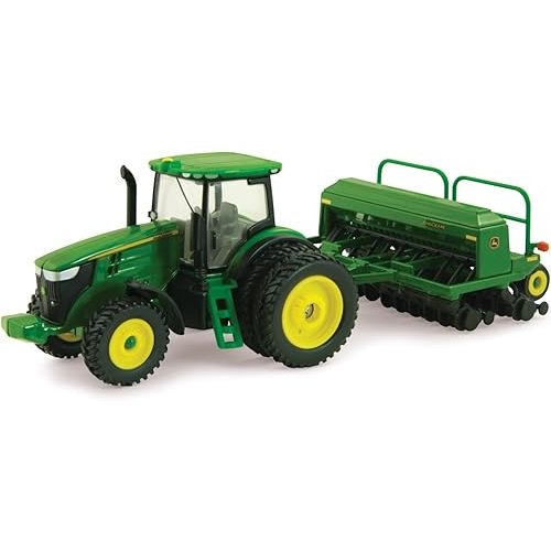 ERTL John Deere 7215R Tractor with 1590 Grain Drill Replica - 1:64 Scale - Authentic Die-Cast and Plastic Replica- John Deere Tractor Toys, Green