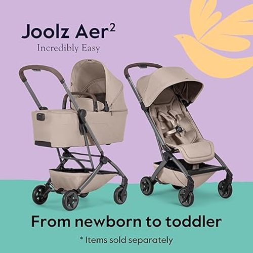Joolz Aer2 Lightweight Travel Stroller for Baby & Toddler – Ultra-Compact One-Hand Foldable Stroller, Reclining Seat, UPF 50+ Canopy, Adjustable Leg Rest, Carry-On & Airplane Approved (Sandy Taupe)