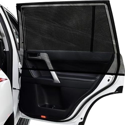 AUGOLA Car Window Shades, 2 Pack Breathable Mesh Side Sun Shades, Stretch Screens for Baby/Camping, Heat Block UV Protection, Back Window Covers for Car, Truck, SUV, Van (XL 63''x28'')