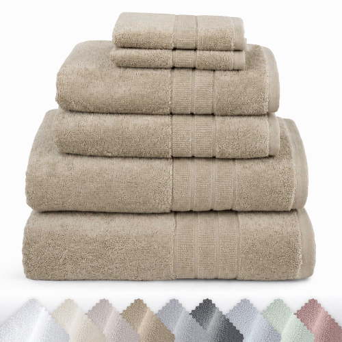 GOTS Certified, 100% Organic Cotton Bath Towels Set of 6, Made in Turkey - 2 Bath Towels, 2 Hand Towels & 2 Washcloths, Soft & Quick-Dry - Cashmere