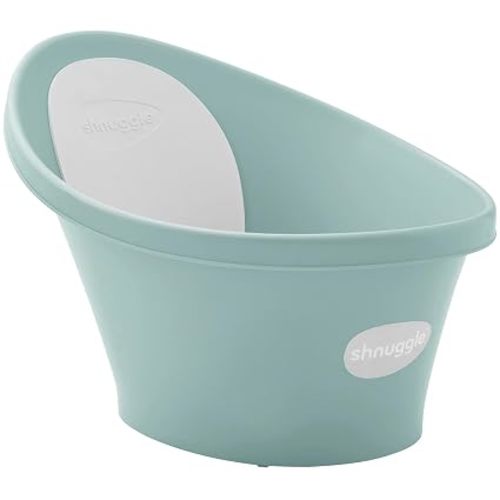 Shnuggle Newborn Baby Bath | Built in Support Bump and Soft Backrest | Suitable from Newborn | Bath Seat Support Includes Plug | Eucalyptus Green