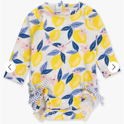 Novelty Long Sleeve One Piece Rash Guard Swim Suit with Ruffles