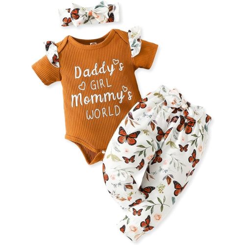 Baby Girl Clothes Set Daddys Little Girl Ruffle Romper Top Camouflage Pants Newborn Infant Baby Girl Outfit