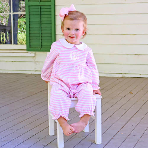 Pink Stripe Ruffle Romper