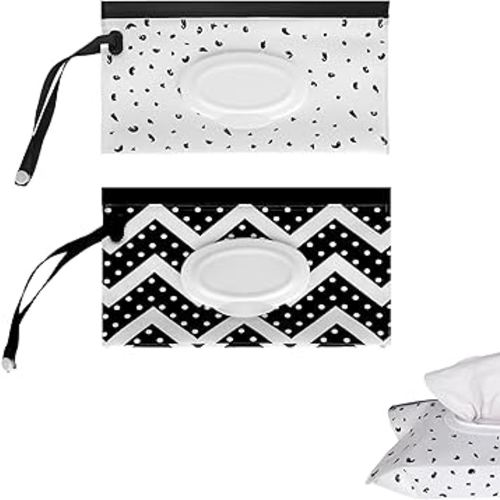 2 Pcs Portable EVA Wet Wipes Bag - Fashionable and Practical for Going Out, Traveling and Outdoor Sports Wet Wipes Dispenser (Wave Type x 1, Feather Type x 1)