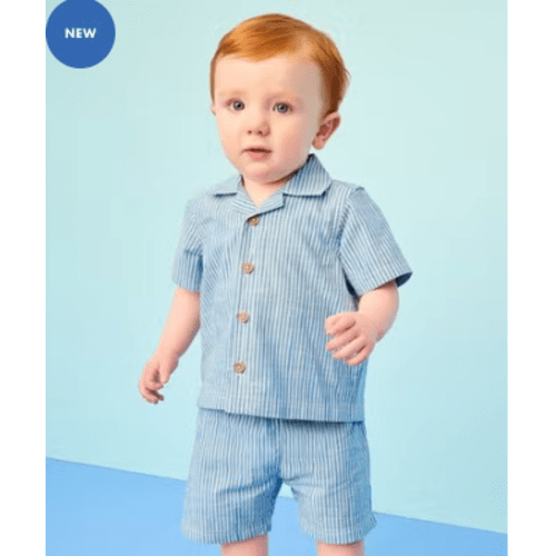 Baby Poplin Button Up Shirt & Shorts Set
Color:Swedish Sky/Ecru