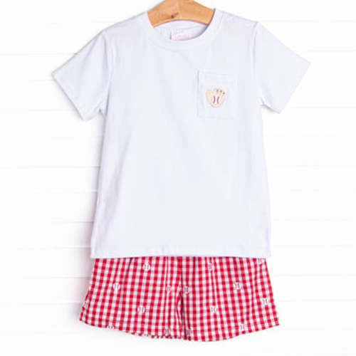 Fly Ball Embroidered Short Set, Red – Stitchy Fish