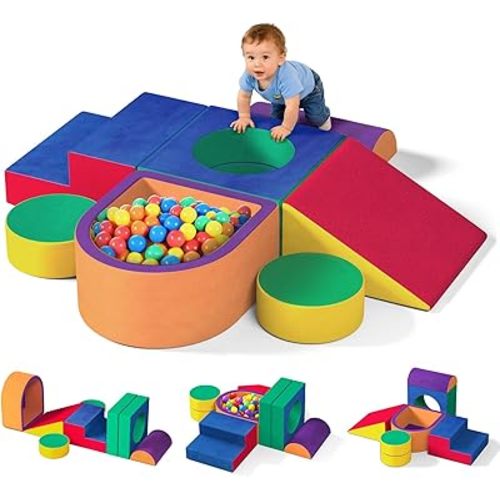 6 Pieces Toddler Climbing Toys Indoor, Crystal Velvet Foam Climbing Blocks for Toddlers 1-3, Baby Climbing Toys Soft Play Set for Climbing Crawling and Sliding(Balls not Included)
