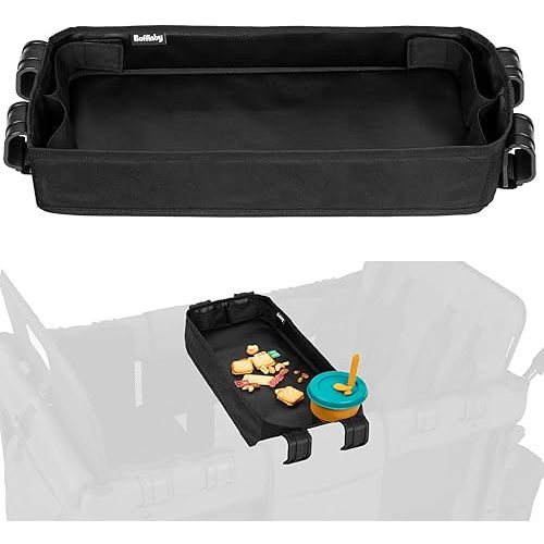 Double Sided Stroller Tray Fits for Wonderfold Wagon- Kids Snacks & Activities - Faux Leather Sides for Eating - 4 Cup Holders-W4 accessories, Easy to Use and Clean, Play On the Go (W4 Series)