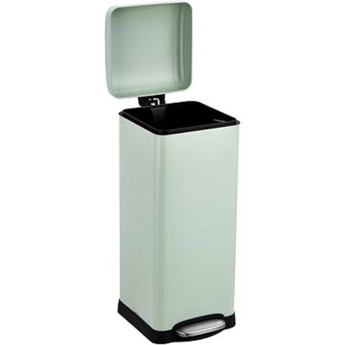 GAOMON Slim Trash Can, 8 Gal/30L Stainless Steel Waste Bin, Soft-Close Lid, Narrow Step-on Garbage Bin - with Removable Plastic Inner Buckets (Green)