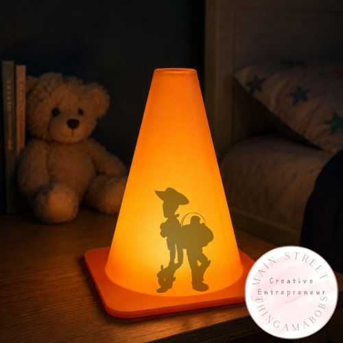 Toy Character Silhouette Night Light | 3D Printed Cone Lamp | USB LED Kids Room Decor | Pixar Inspired | Construction Theme | Kids Bedroom