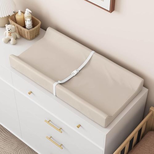 Wipeable Baby Changing Pad for Dresser and Table, Cozy Diaper Changing Pad with Waterproof & Wipe-Clean Leather Cover, Off-White