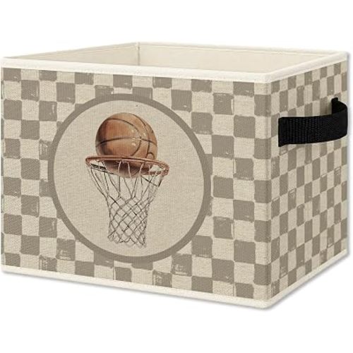 Vintage Brown Checkered Basketball Hoop Foldable Storage Box