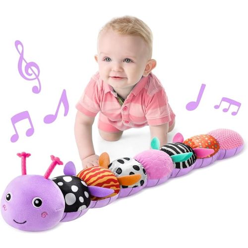 LIGHTDESIRE Baby Toys Musical Caterpillar Infant Toys Plush Stuffed Animals | Sensory Toys with Crinkle and Rattle Baby Teething Toys for Tummy Time Newborn Boys Girls 0 3 6 12 Months Shower Gifts,Purple