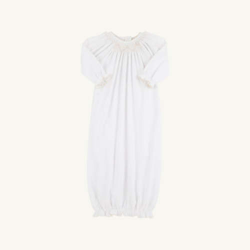 Sweetly Smocked Greeting Gown (Unisex) - Worth Avenue White with Palmetto Pearl