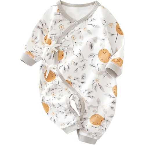 BINIDUCKLING Newborn Kimono Side Tie Wrap Over Long Sleeve Romper