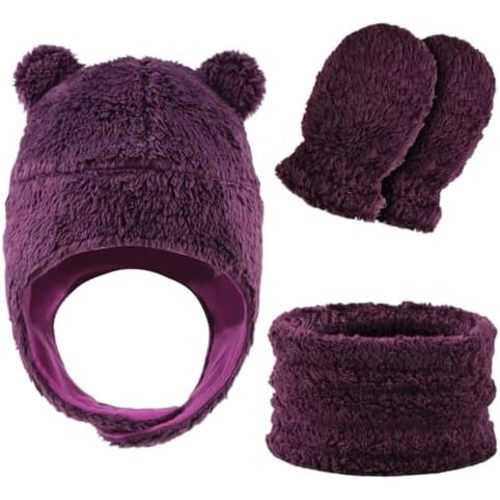 Fleece Baby Hat Scarf Mitten Set Winter Toddler Beanie Warm Mittens Infant Scarves Ears Earflap Hats for Baby Boys Girls