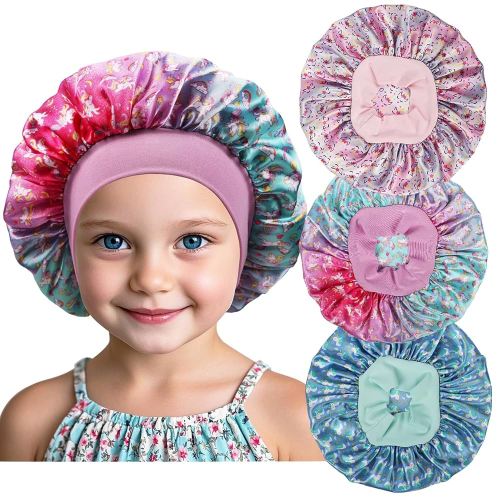 3 PCS Kids Bonnets for Girls,Silk Bonnet for Kid Toddlers Sleeping,Small Sleep Cap for Boys
